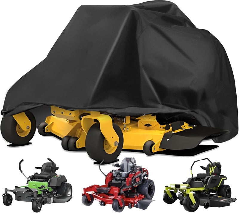 OWEEIO Lawn Mower Cover, Heavy Duty 600D Oxford, Waterproof Outdoor, Weather Resistant, Rip-Proof, Anti-UV, Raing-proof, Sun Block, Heatresistant with 1 Windproof Strap, 1 Storage Bag (Zero-Turn) - Image 1